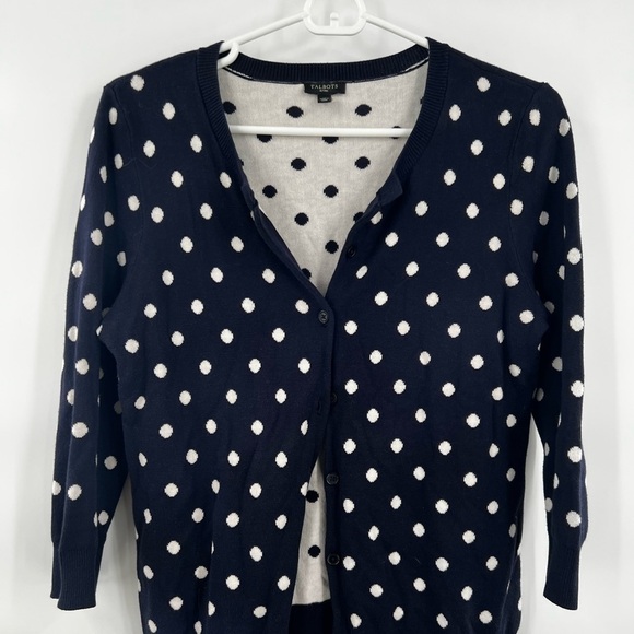 Talbots polka dot cardigan SP black white - Picture 11 of 12